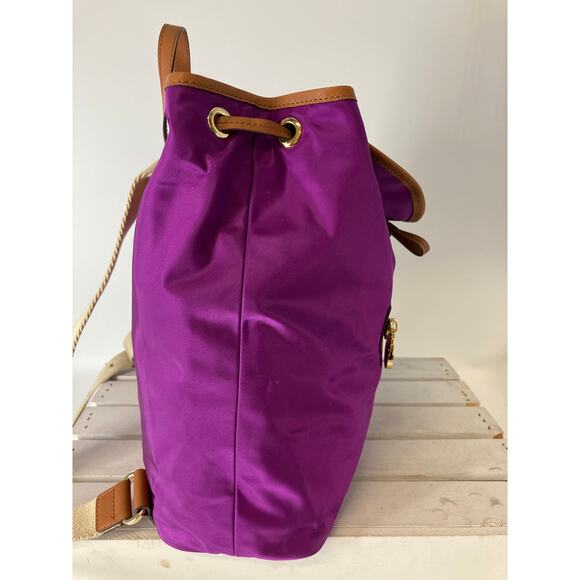 MICHAEL KORS, LARGE PURPLE, BROWN NYLON LOCK CHARM BACKPACK - Picture 5 of 16